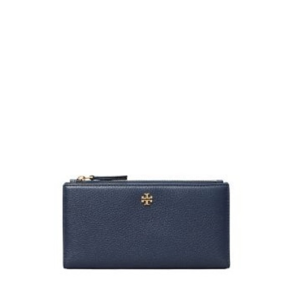 Tory Burch Blake Color Block Slim Envelope Wallet Tory Navy Muscadine Gold - Picture 9 of 9